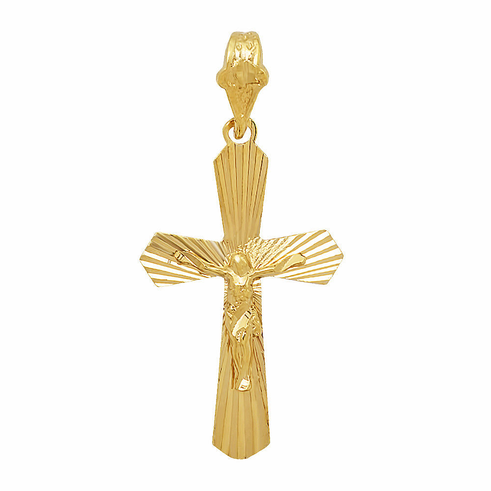 Large 14k Gold Heavy Plated Resurrected Passion Crucifix Pendant + Chain Necklace Choose Style (Rope, Figaro, or Curb) Set