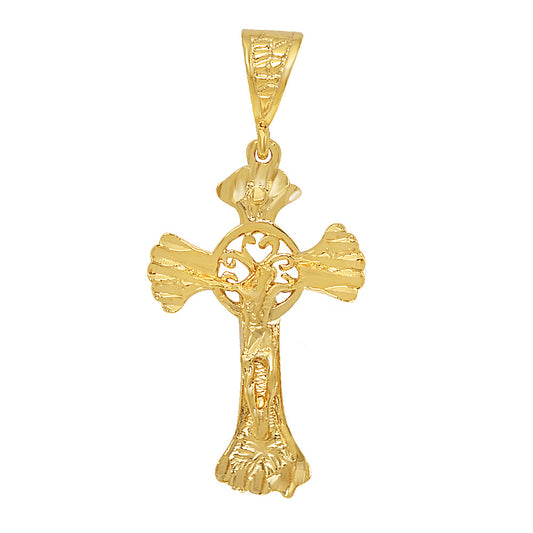 Large 14k Gold Heavy Plated Celtic Jesus Crucifix Palm Pendant + Chain Necklace Choose Style (Rope, Figaro, or Curb) Set