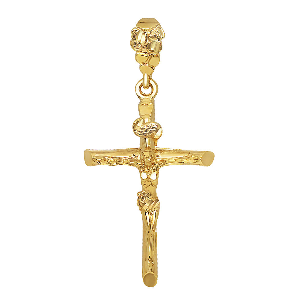 14k Gold Plated 36mm x 5.6 cm Wood Textured Titulus Crucifix Pendant, + Jewelry Polishing Cloth (SKU: GL-LG63)