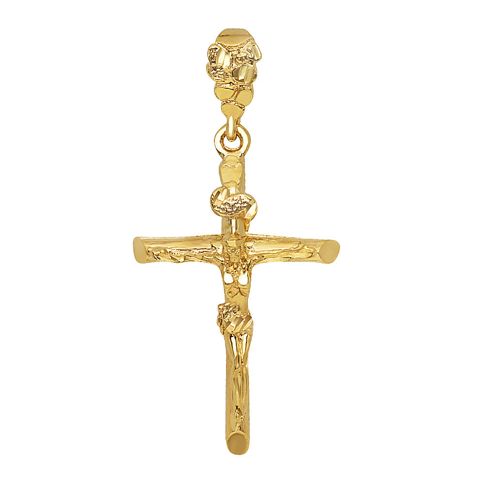 14k Gold Heavy Plated Wood Textured Titulus Crucifix Pendant + Chain Necklace Choose Style (Rope, Figaro, or Curb) Set