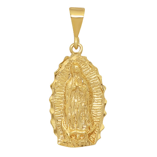 Large 14k Gold Heavy Plated Guadalupe Virgin Mary Oval Pendant + Chain Necklace Choose Style (Rope, Figaro, or Curb) Set