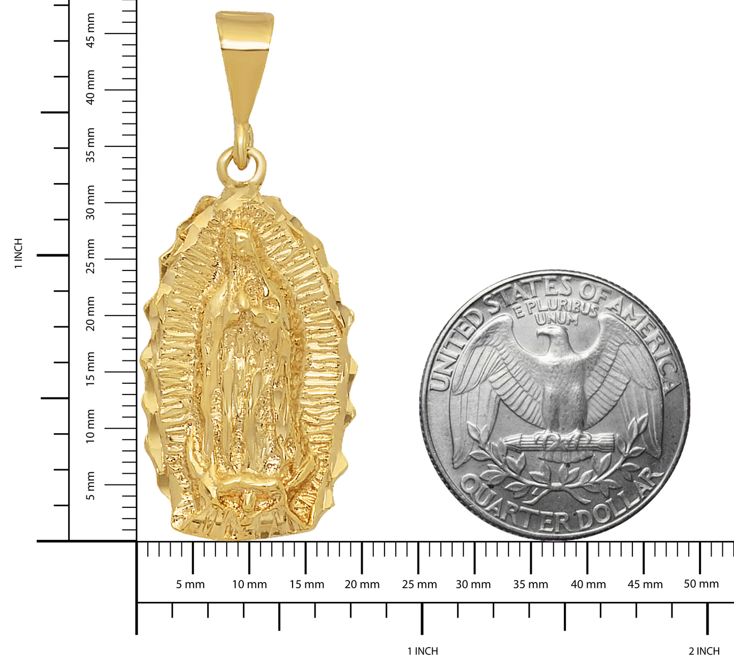 Large 14k Gold Heavy Plated Guadalupe Virgin Mary Oval Pendant + Chain Necklace Choose Style (Rope, Figaro, or Curb) Set