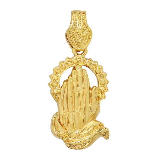 Large 24mm x 41mm 14k Gold Plated Praying Hands With Halo Pendant,