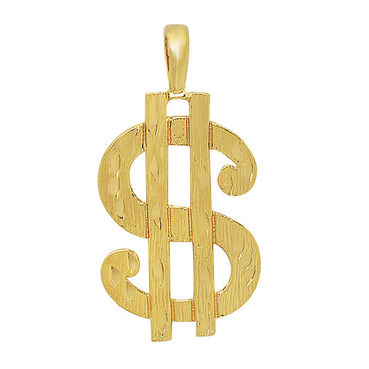 14K Gold Plated Dollar Sign Pendant – Large 0.9 x 1.4 Inches Money Symbol Charm with Textured Finish – Hip Hop Cash Bling Jewelry for Men and Women