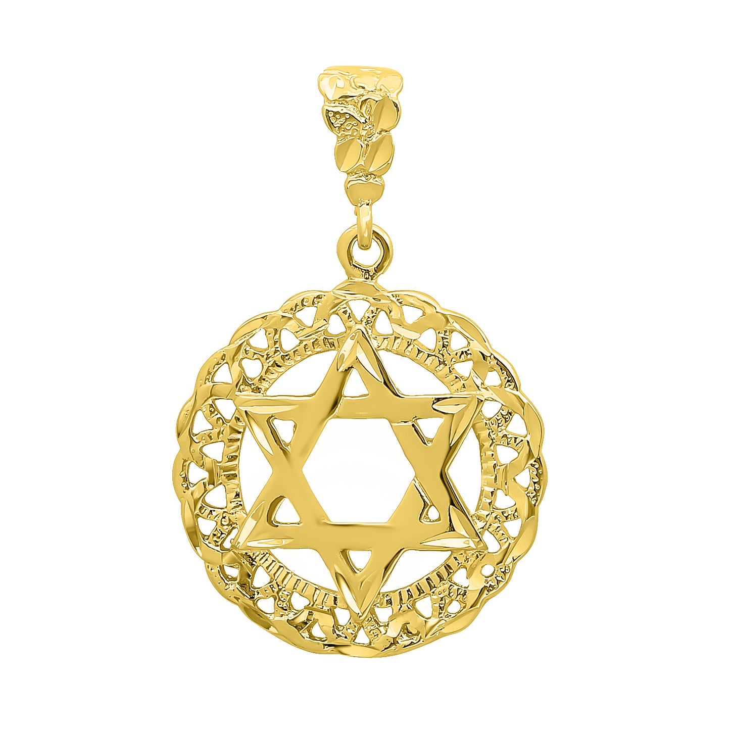 Round 14k Gold Heavy Plated Diamond-Cut Star Of David Medallion Pendant + Chain Necklace Choose Style (Rope, Figaro, or Curb) Set