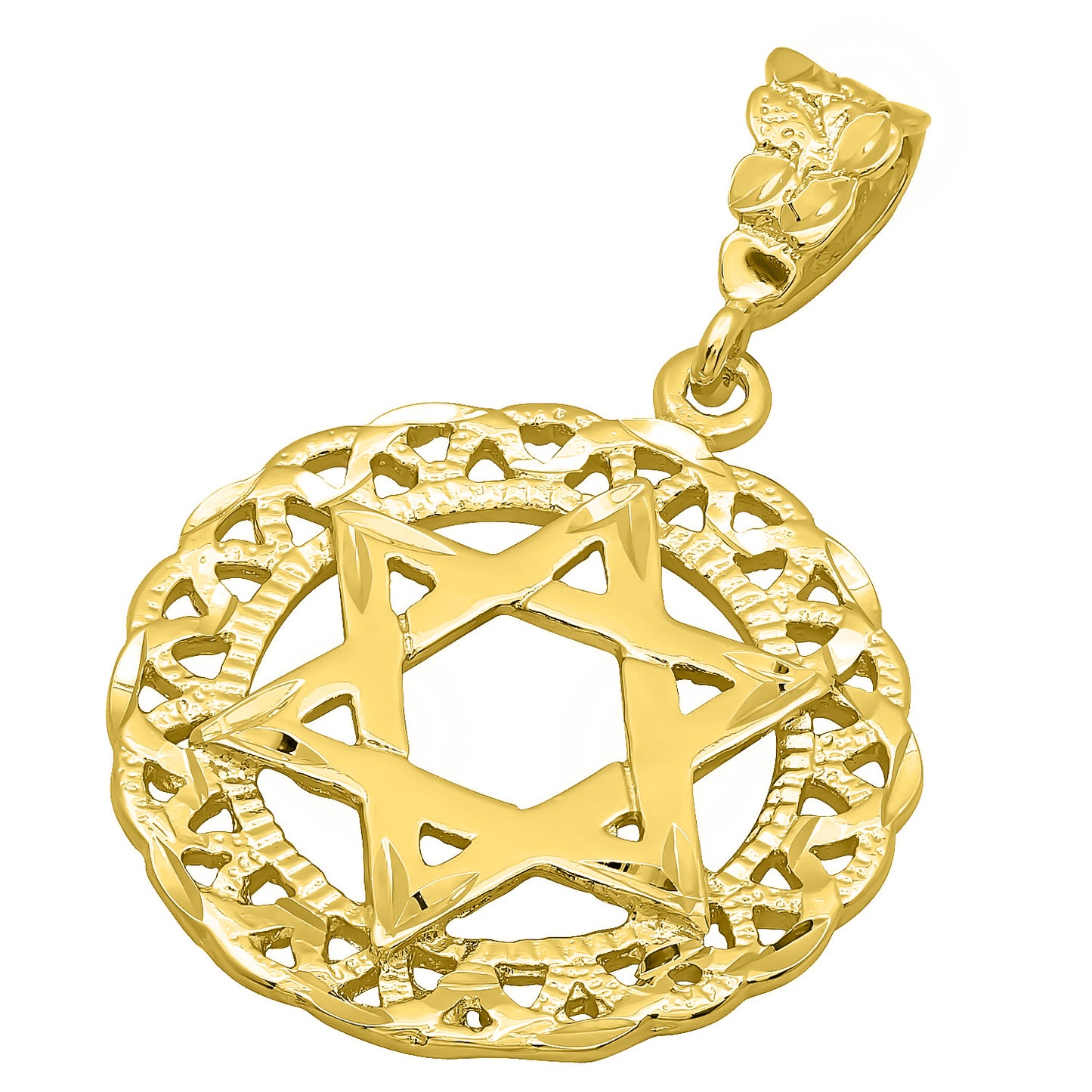 Round 14k Gold Heavy Plated Diamond-Cut Star Of David Medallion Pendant + Chain Necklace Choose Style (Rope, Figaro, or Curb) Set