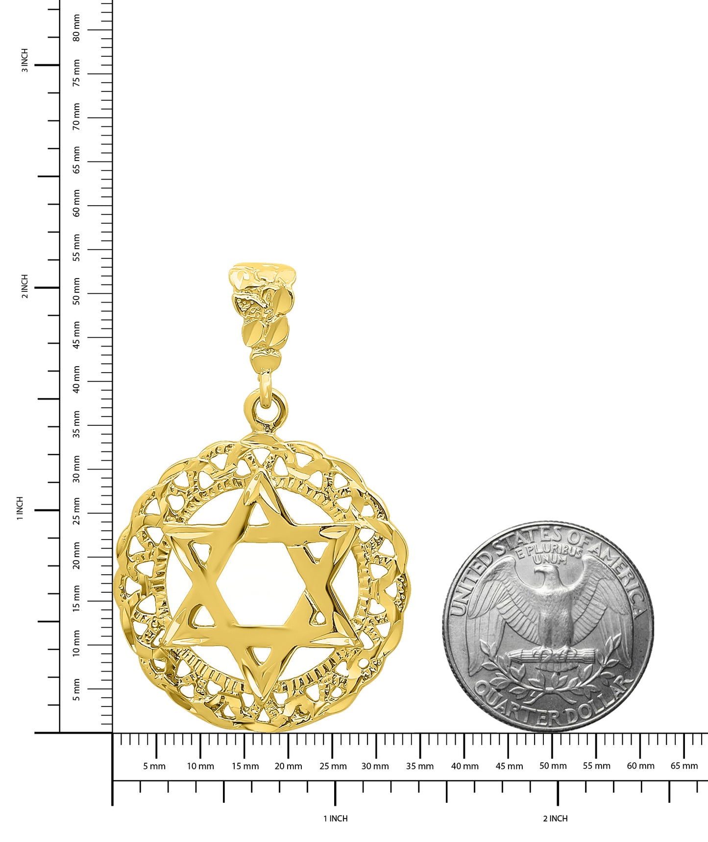 Round 14k Gold Heavy Plated Diamond-Cut Star Of David Medallion Pendant + Chain Necklace Choose Style (Rope, Figaro, or Curb) Set