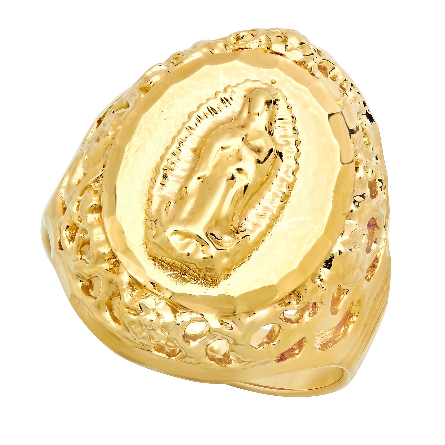 14mm Gold Plated Virgin Mary Framed w/Filigree Oval Ring