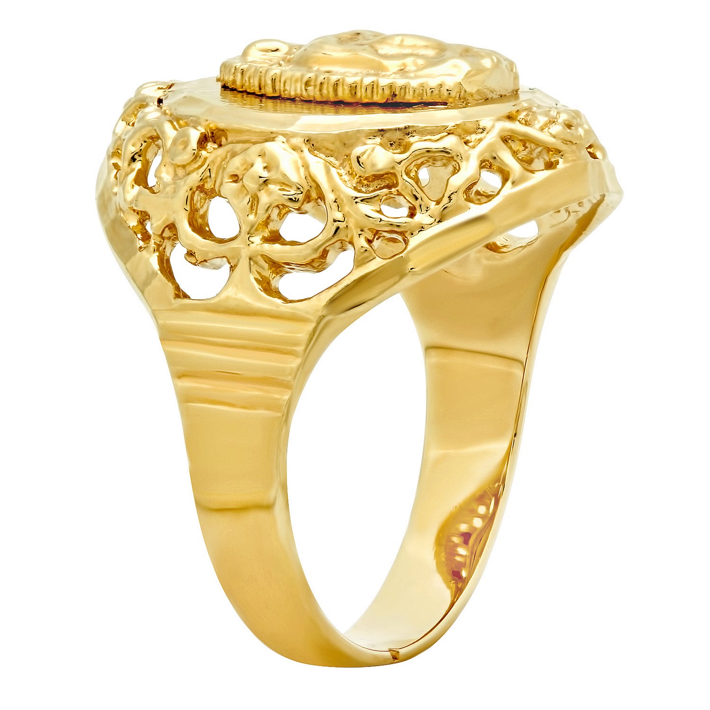 14mm Gold Plated Virgin Mary Framed w/Filigree Oval Ring