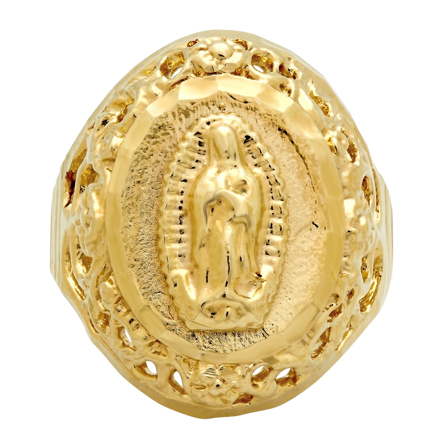 14mm Gold Plated Virgin Mary Framed w/Filigree Oval Ring