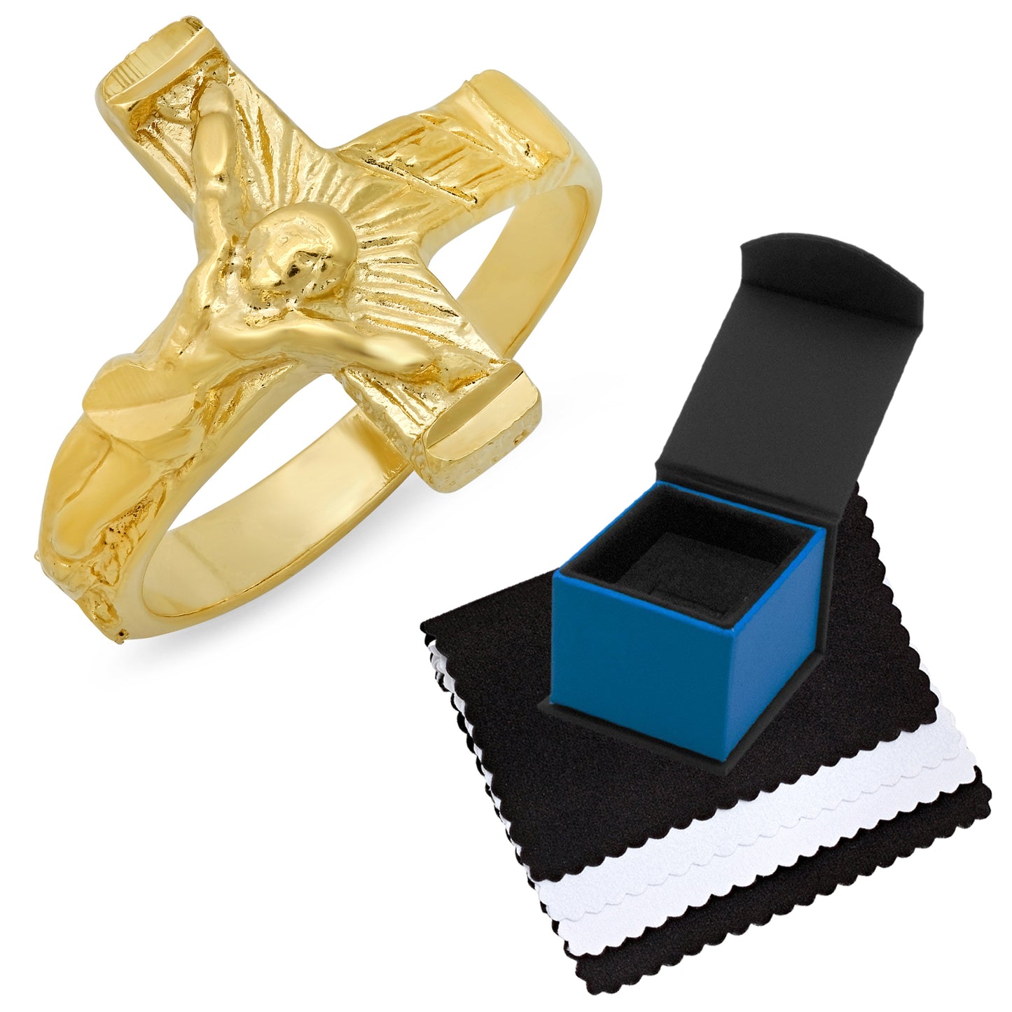 Women's 15mm 14k Yellow Gold Plated Flat Cross Ring + Gift Box