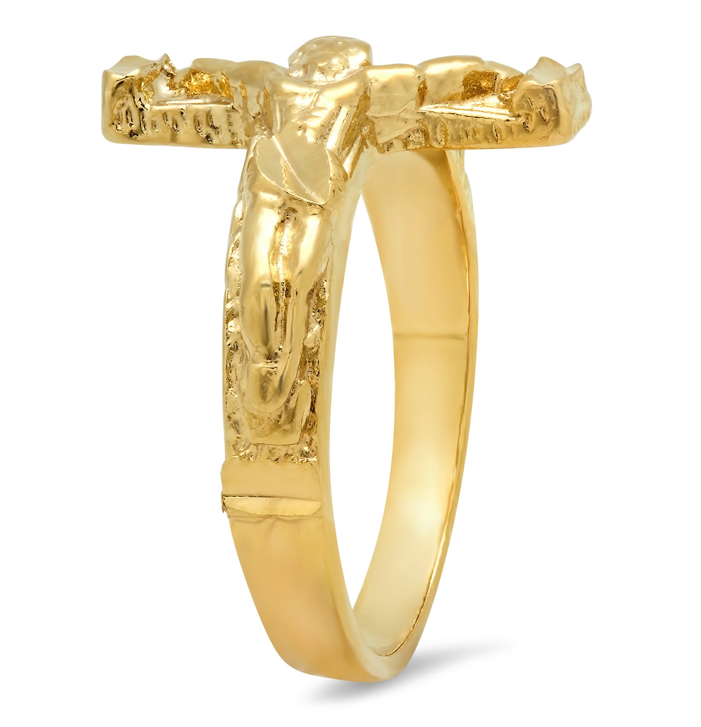 Women's 15mm 14k Yellow Gold Plated Flat Cross Ring + Gift Box