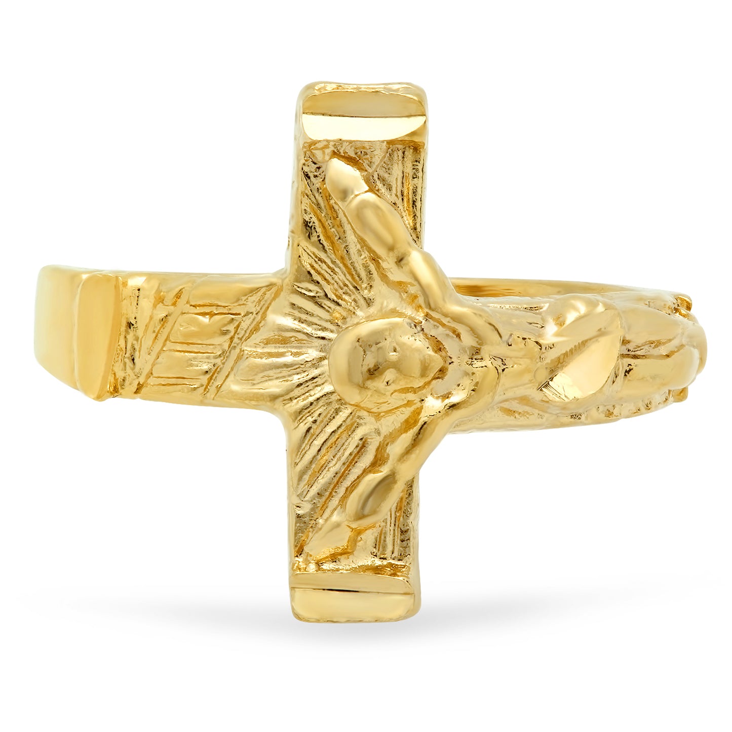 Women's 15mm 14k Yellow Gold Plated Flat Cross Ring + Gift Box