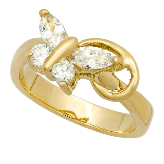 Women's 8mm 14k Yellow Gold Plated Clear Cubic Zirconia Flat Butterfly Ring + Gift Box (SKU: GL-LR147-BX)