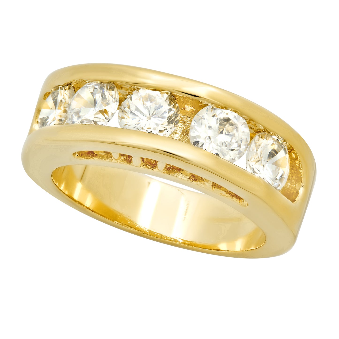 7mm Gold Plated Channel Set Round CZ Band Ring