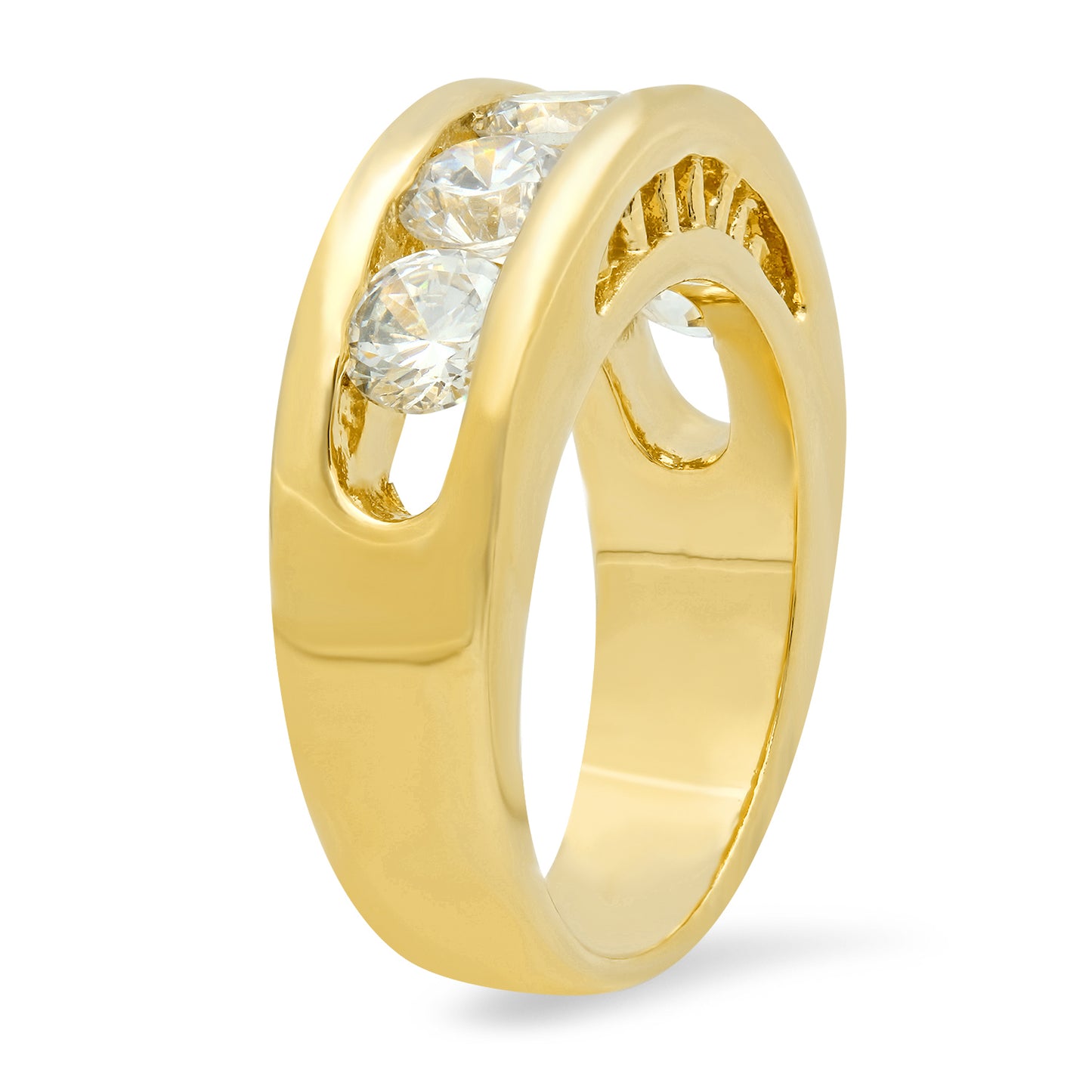 7mm Gold Plated Channel Set Round CZ Band Ring