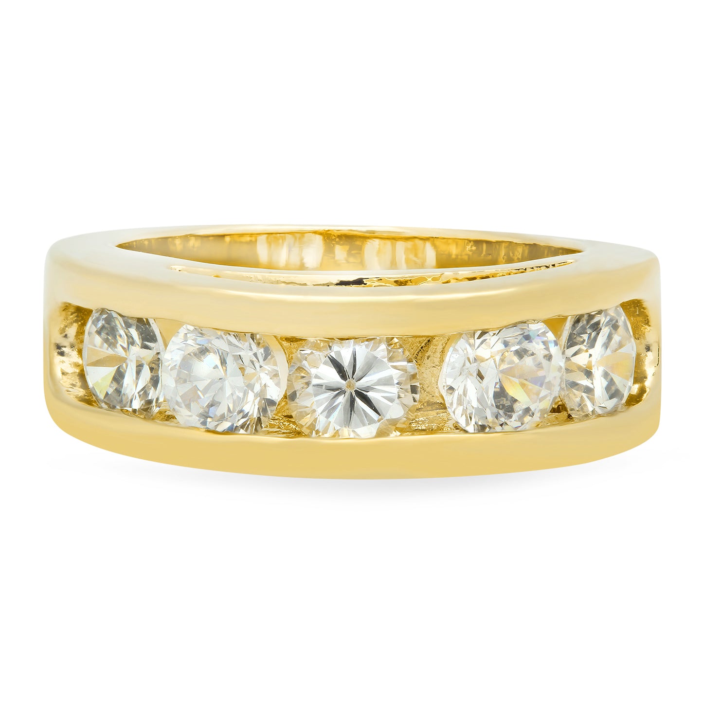 7mm Gold Plated Channel Set Round CZ Band Ring