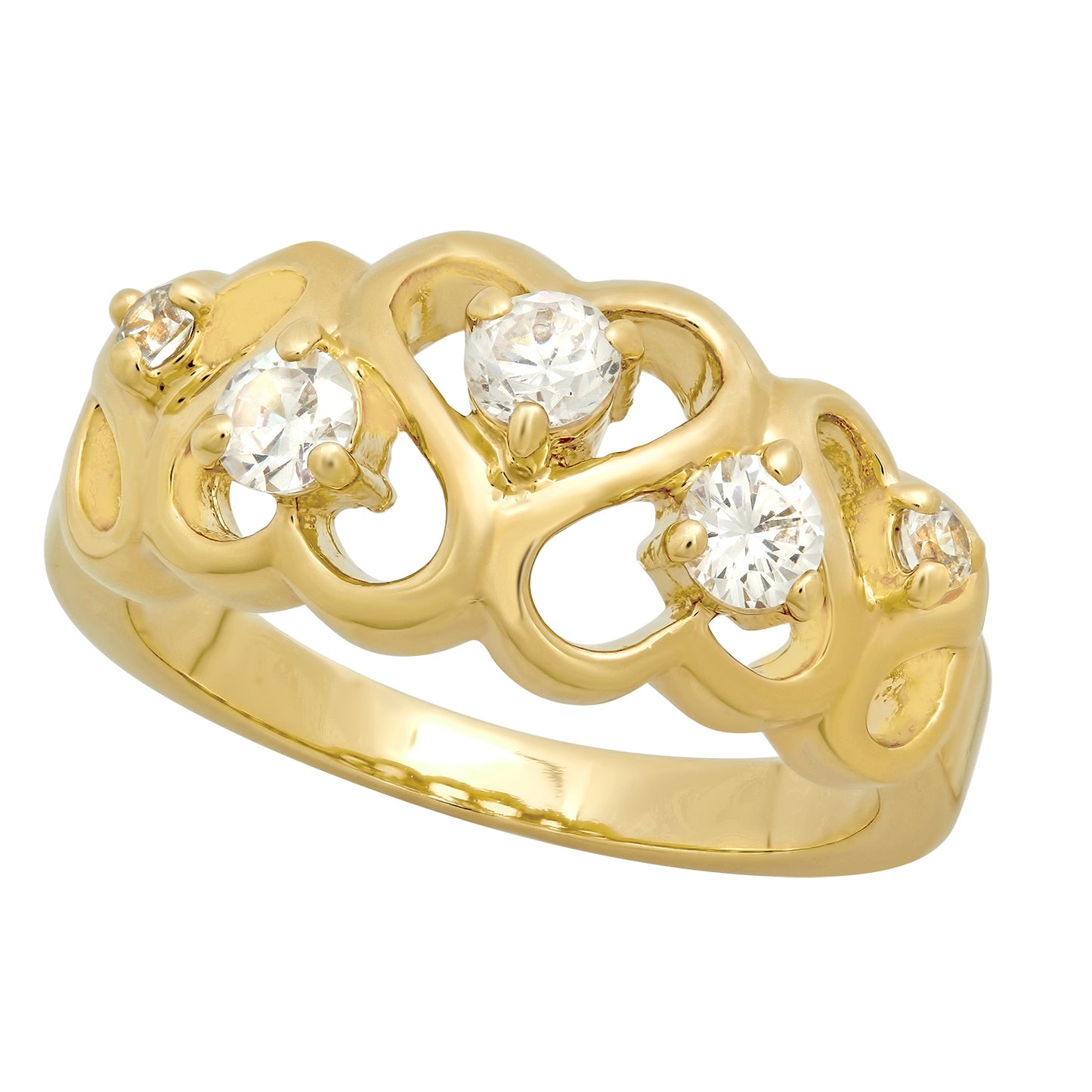 9mm Gold Plated Ring of Inverted Hearts Accented w/Round CZs + Jewelry Polishing Cloth (SKU: GL-LR56)