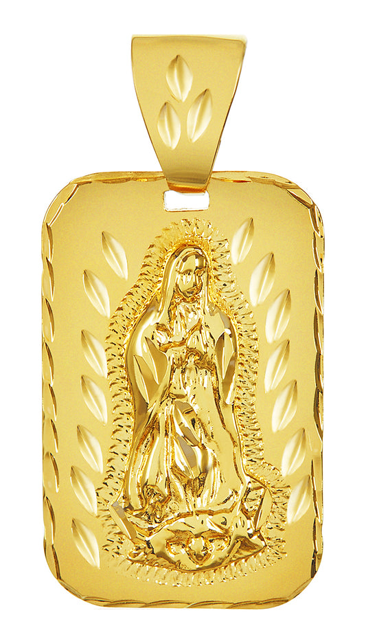 Large 14k Gold Heavy Plated Diamond-Cut Virgin Mary Pendant + Chain Necklace Choose Style (Rope, Figaro, or Curb) Set