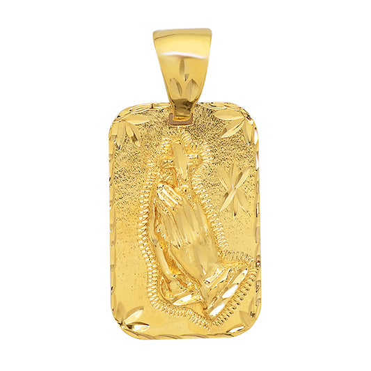 Large 21mm x 34mm 14k Gold Plated Diamond-Cut Praying Hands Pendant,