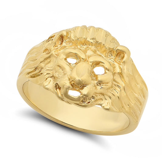 14k Gold Plated Lion Head with Mane Ring - 19mm Diameter - Jewelry Polishing Cloth Included