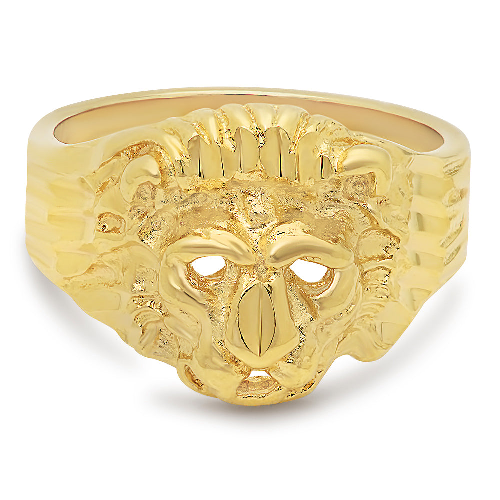 Men's 19mm 14k Yellow Gold Plated Flat Lion Head Ring + Gift Box