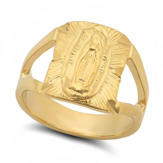 14k Gold Plated 12mm x 18mm Virgin Mary Of Guadalupe Split Shank Ring