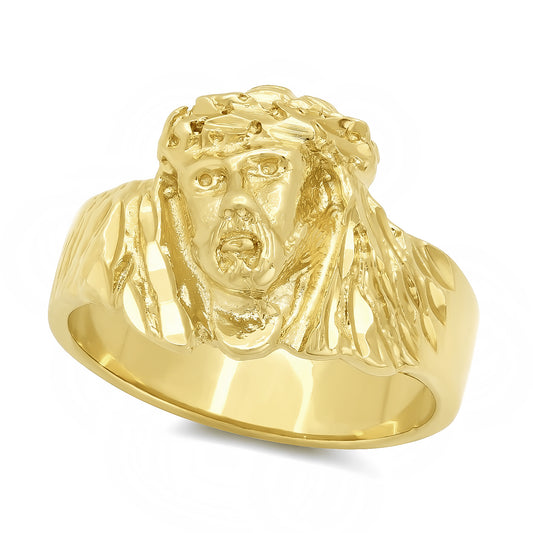 14k Gold Plated 19mm Wide Polished Jesus Christ Profile Ring