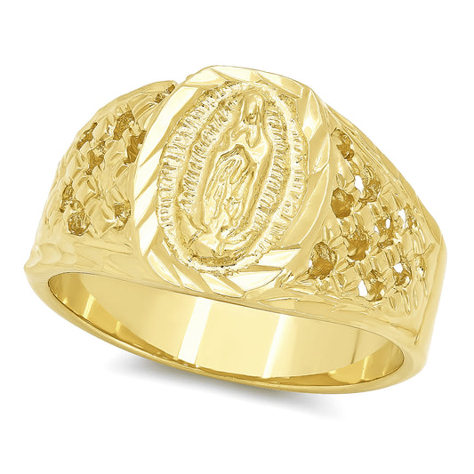 Men's 22mm 14k Yellow Gold Plated Virgin Mary Ring + Gift Box