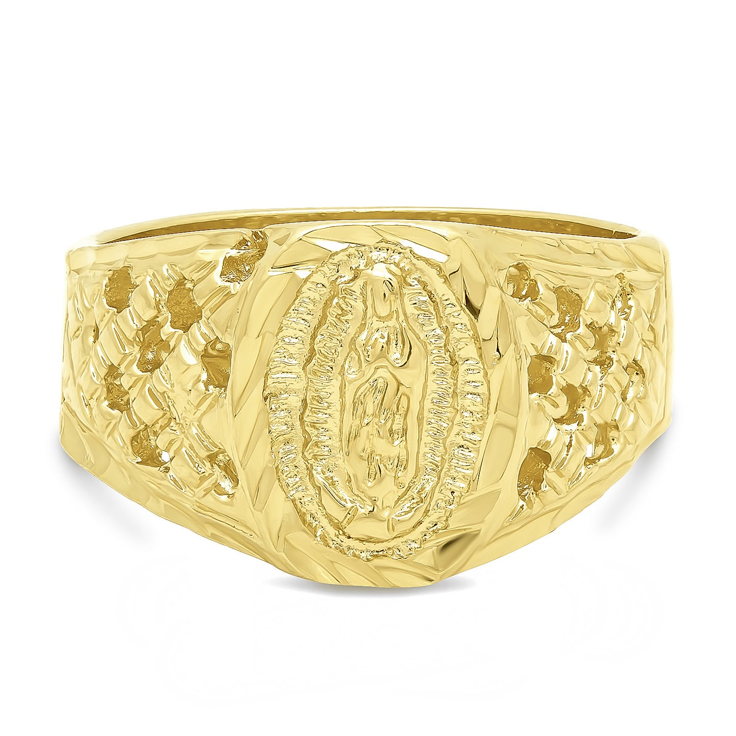 Men's 22mm 14k Yellow Gold Plated Virgin Mary Ring + Gift Box