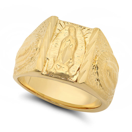 Large 15mm 14k Yellow Gold Plated Guadalupe Virgin Mary Triptych Ring