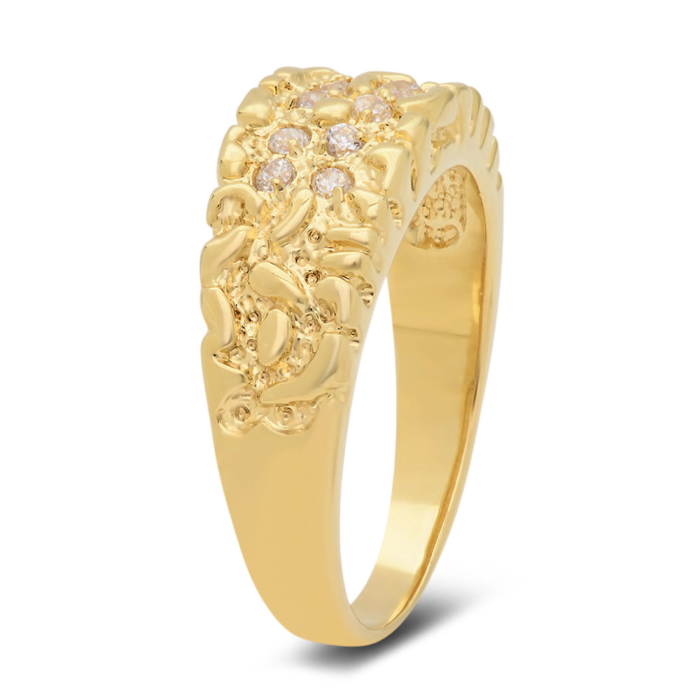 Large & Chunky 14k Gold Plated Nugget Round CZ Ring