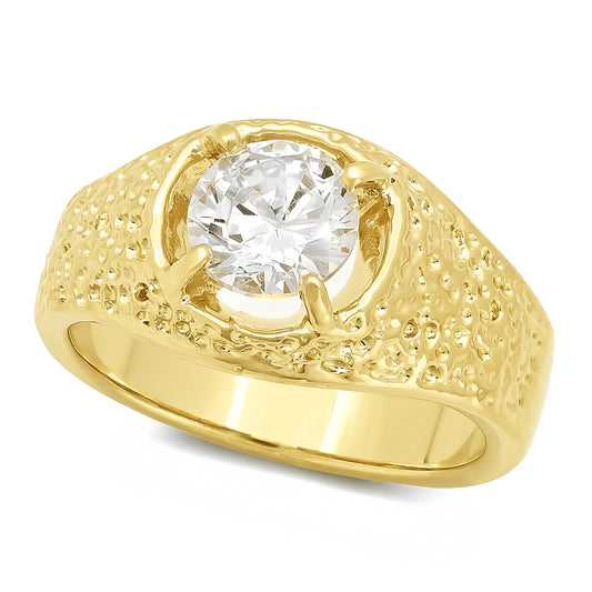 Men's 13mm 14k Yellow Gold Plated Clear Cubic Zirconia Solitaire Ring + Gift Box