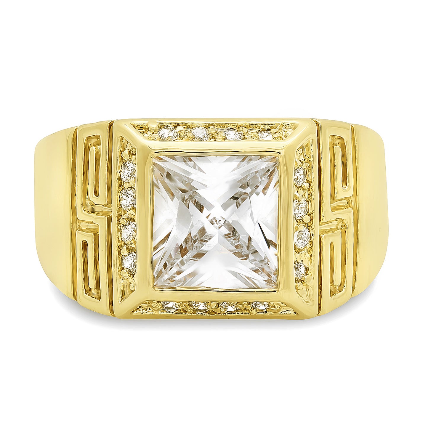 Men's 14mm 14k Yellow Gold Plated Clear Cubic Zirconia Square Pinky Ring + Gift Box