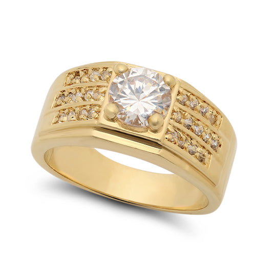 Classic Square 14k Yellow Gold Plated Cubic Zirconia Micro Pave Accent Ring