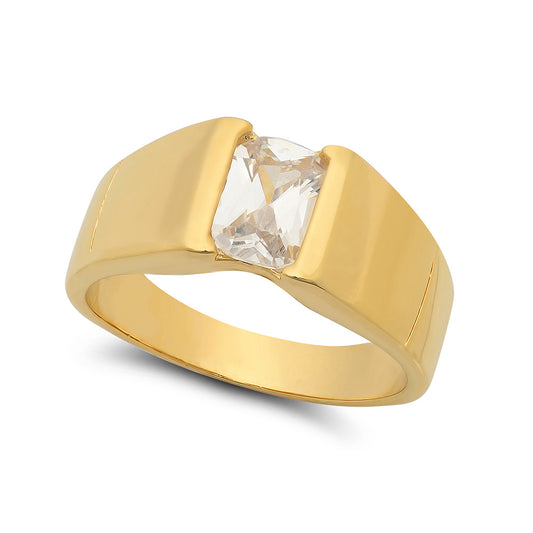 12mm 14k Gold Plated Bezel Set Baguette-Cut Clear CZ Solitaire Ring