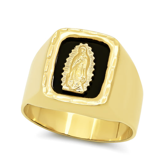 Men’s Wide 16mm 14k Gold Plated Virgin Mary Lady of Guadalupe Ring