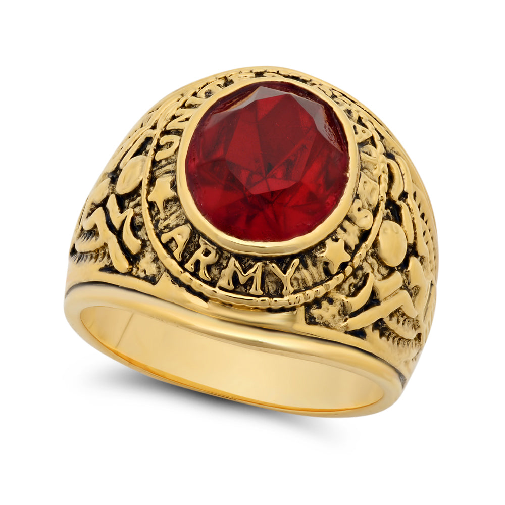 15mm 14k Gold Plated United States Army Military Red CZ Ring