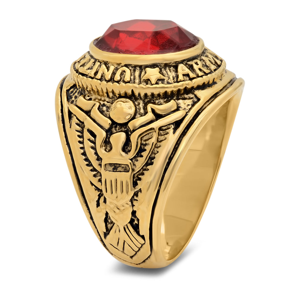 15mm 14k Gold Plated United States Army Military Red CZ Ring