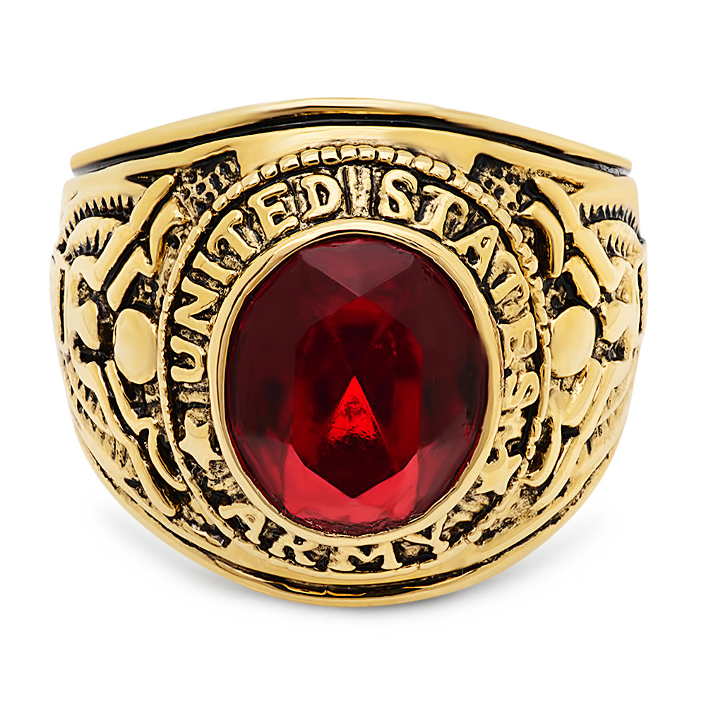 15mm 14k Gold Plated United States Army Military Red CZ Ring