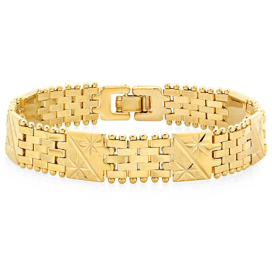 13mm 14k Gold Plated Diamond-Cut Thick Brick-Style Link Bracelet (SKU: GL-MNB13)