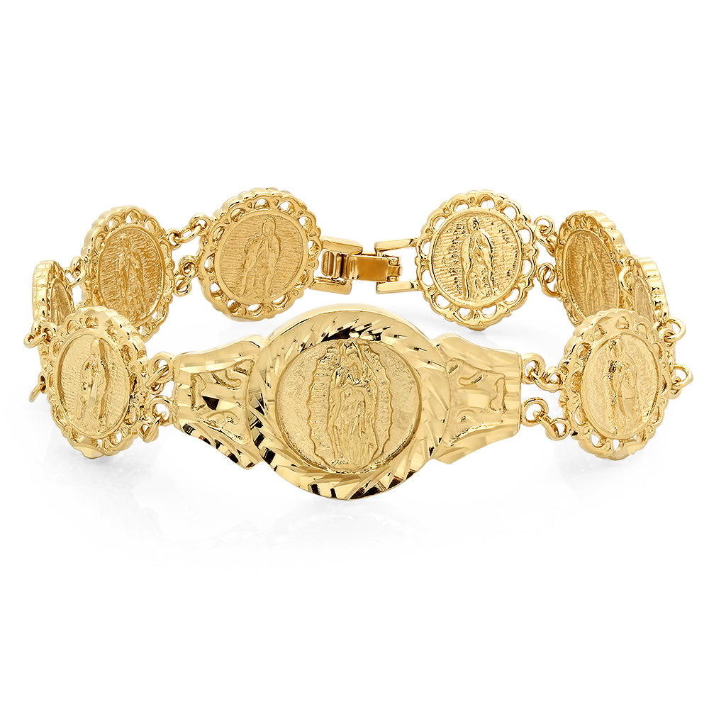 22mm 14k Gold Plated Guadalupe Virgin Mary Thick Medallion Bracelet