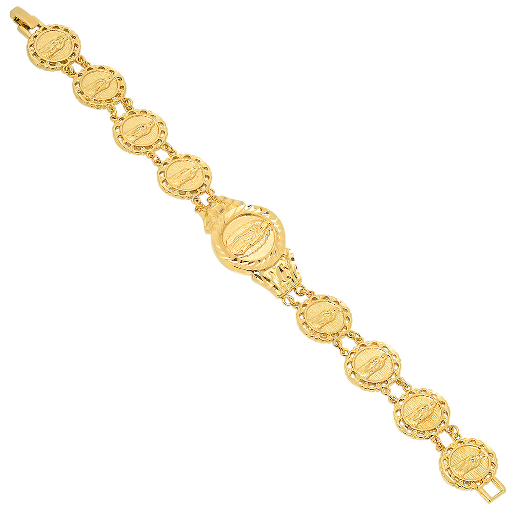 22mm 14k Gold Plated Guadalupe Virgin Mary Thick Medallion Bracelet