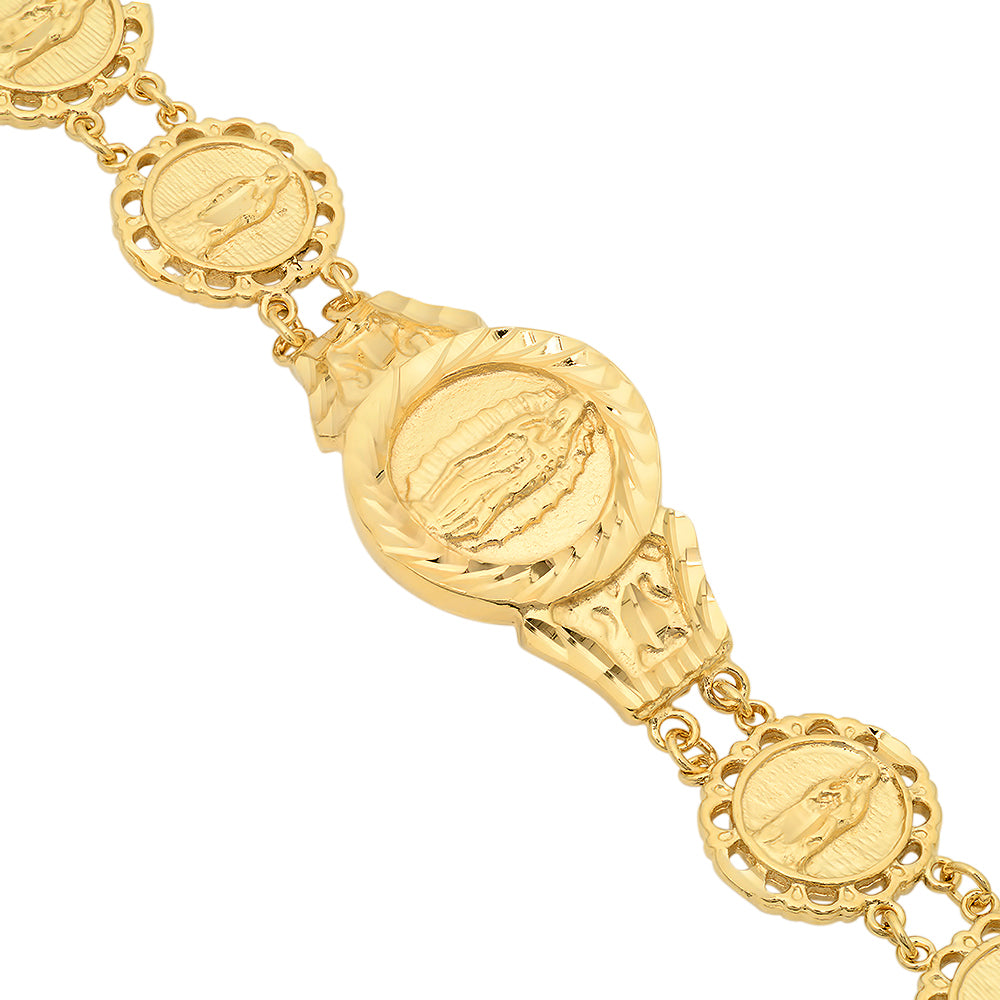 22mm 14k Gold Plated Guadalupe Virgin Mary Thick Medallion Bracelet