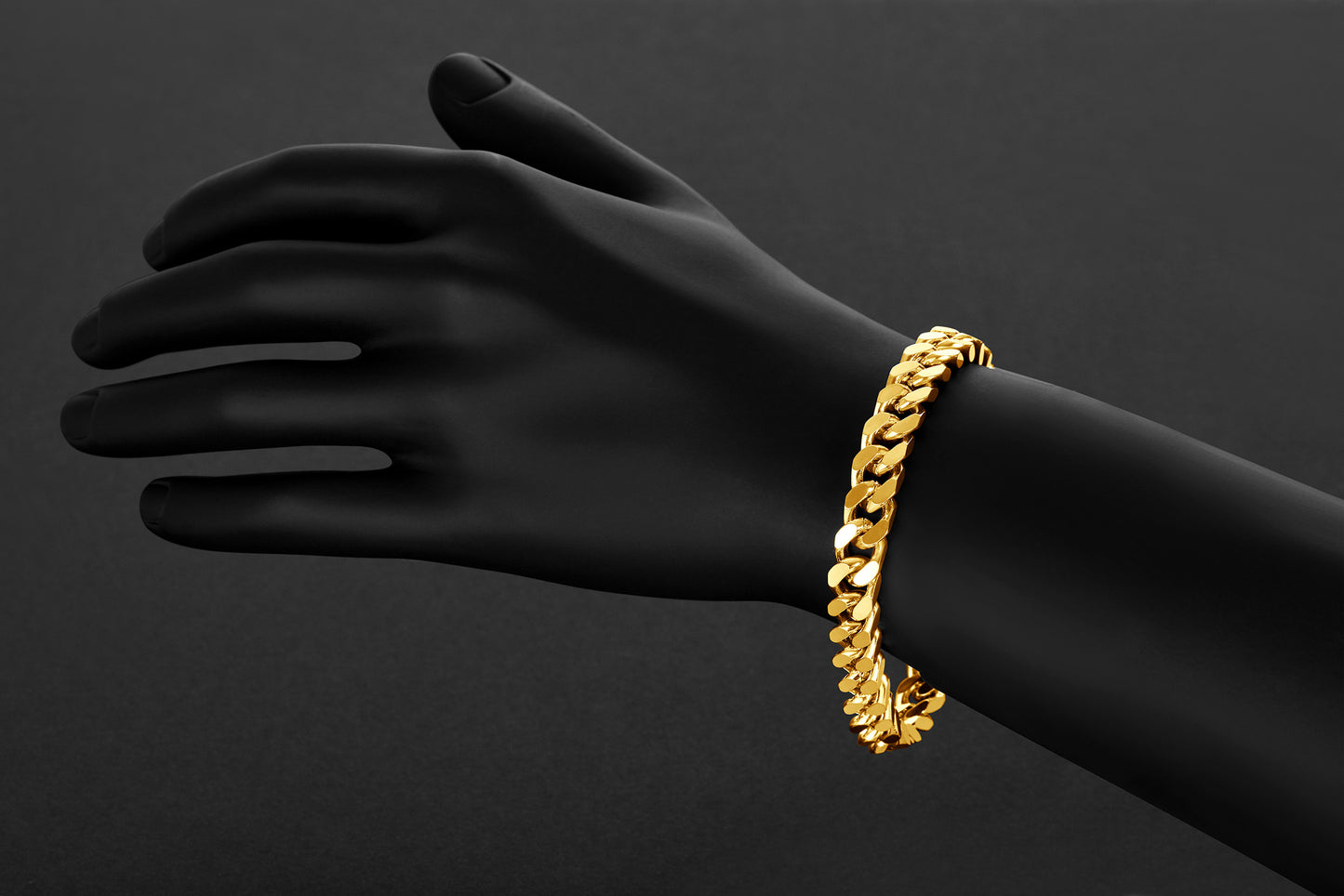 9.2mm 14k Yellow Gold Plated Beveled Curb Chain Bracelet (SKU: GL-MNB7)