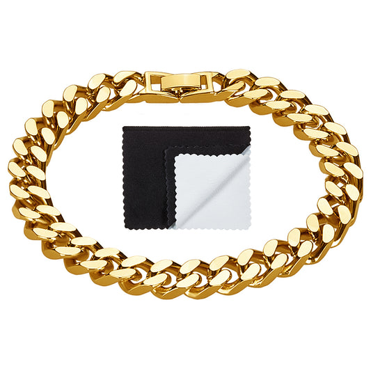 9.2mm 14k Yellow Gold Plated Beveled Curb Chain Bracelet