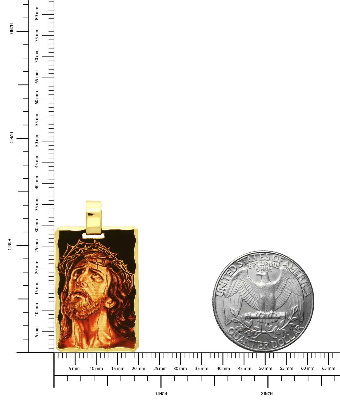 14k Gold Heavy Plated Crown of Thorns Jesus Portrait Pendant + Chain Necklace Choose Style (Rope, Figaro, or Curb) Set