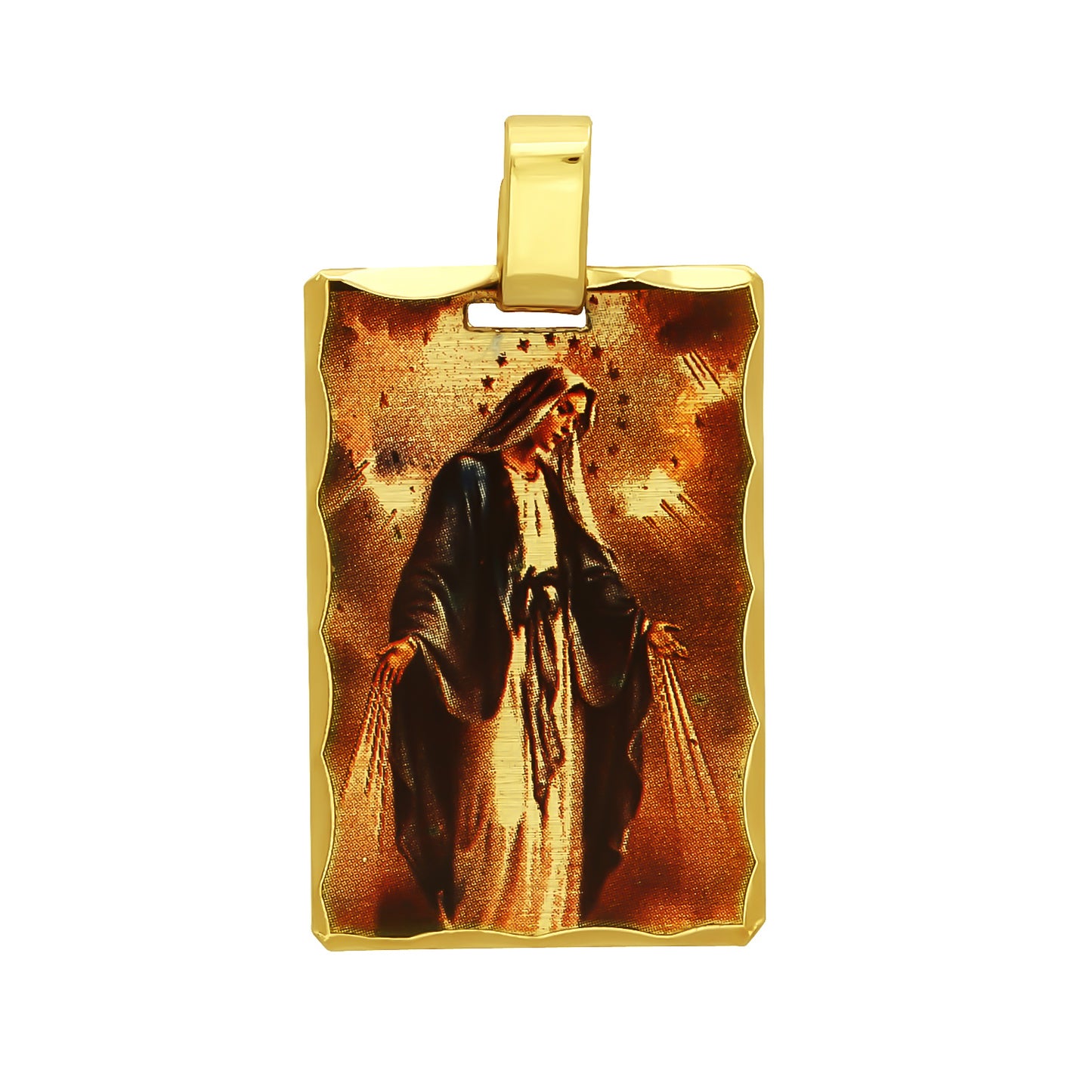 14k Gold Heavy Plated Framed Virgin Mary Full Portrait Pendant + Chain Necklace Choose Style (Rope, Figaro, or Curb) Set