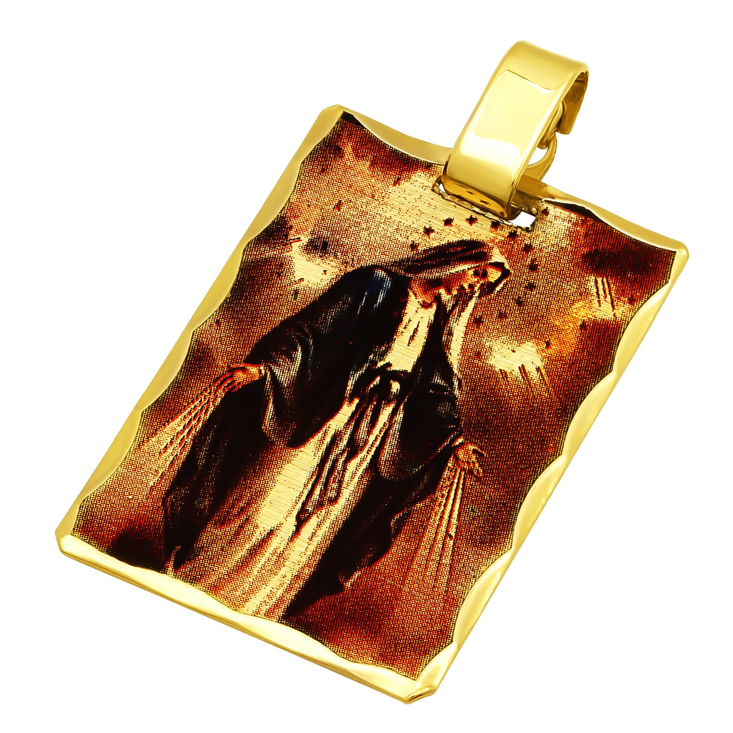 14k Gold Heavy Plated Framed Virgin Mary Full Portrait Pendant + Chain Necklace Choose Style (Rope, Figaro, or Curb) Set