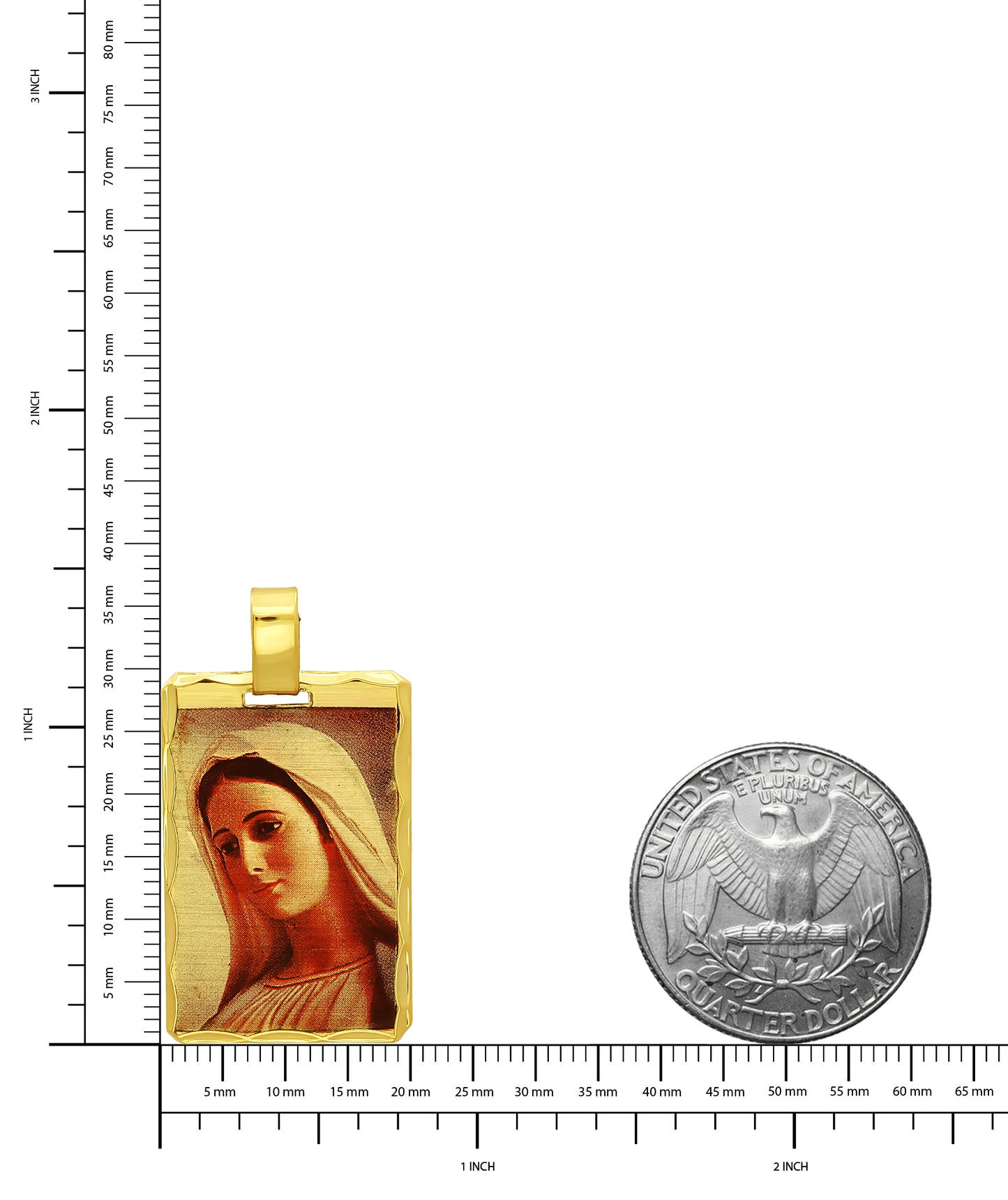 14k Gold Heavy Plated Scallop Framed Virgin Mary Portrait Pendant + Chain Necklace Choose Style (Rope, Figaro, or Curb) Set